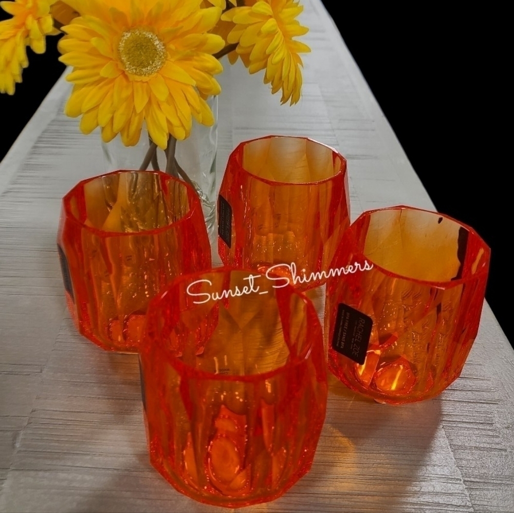 NEW RACHEL ZOE 4pc Set ORANGE ACRYLIC Crystal TUMBLER Cup Drink GLASSES NEW - Picture 4 of 7